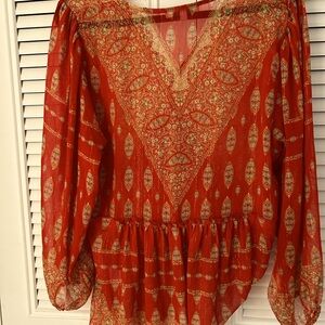 Rose and Olive Orange print Small Casual Blouse